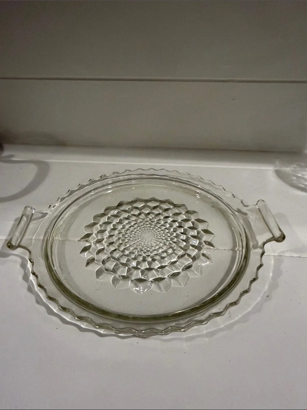 Round Clear Glass Serving Tray with Sunburst Pattern